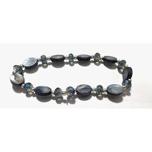 Cookie Lee Bracelet Blue Crystal Beaded Beads Stretch Glass MOP Jewelry Unmarked